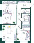 Планировка 2-комнатной квартиры, 60,3 м2