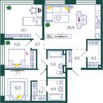 Планировка 3-комнатной квартиры, 97 м2
