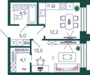 Планировка 1-комнатной квартиры, 39,7 м2