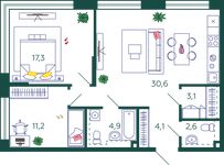 Планировка 2-комнатной квартиры, 73,8 м2