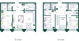 Планировка 3-комнатной квартиры, 124,5 м2