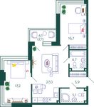 Планировка 2-комнатной квартиры, 76,7 м2