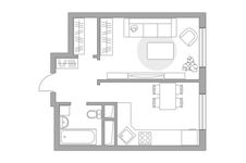 Планировка 1-комнатной квартиры, 32,5 м2