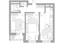 Планировка 3-комнатной квартиры, 58,78 м2