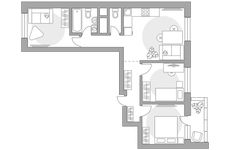 Планировка 3-комнатной квартиры, 64,5 м2
