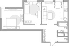Планировка 3-комнатной квартиры, 58,23 м2