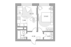 Планировка  2-комнатной квартиры, 39 м2