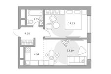 Планировка  2-комнатной квартиры, 41 м2