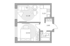 Планировка  2-комнатной квартиры, 35 м2