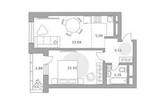 Планировка  2-комнатной квартиры, 46 м2