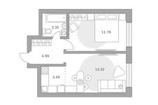 Планировка  2-комнатной квартиры, 36 м2
