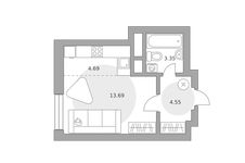 Планировка квартиры студии, 26 м2