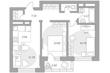 Планировка  3-комнатной квартиры, 52 м2