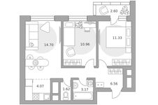 Планировка  3-комнатной квартиры, 55 м2