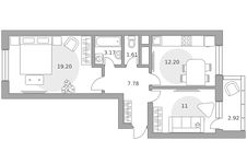 Планировка  2-комнатной квартиры, 57 м2