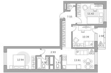 Планировка  3-комнатной квартиры, 68 м2