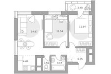 Планировка  3-комнатной квартиры, 56 м2
