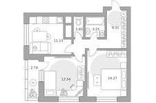 Планировка  2-комнатной квартиры, 54 м2