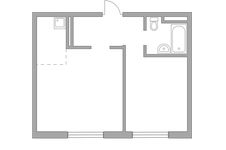 Планировка 2-комнатной квартиры, 43 м2