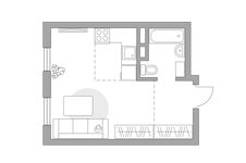 Планировка квартиры студии, 26,74 м2