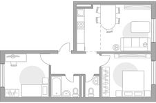 Планировка 3-комнатной квартиры, 57,09 м2