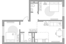 Планировка 3-комнатной квартиры, 57,64 м2