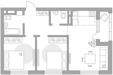 Планировка 3-комнатной квартиры, 54,61 м2