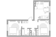 Планировка 3-комнатной квартиры, 57,35 м2