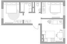 Планировка 3-комнатной квартиры, 49,4 м2
