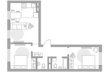 Планировка 3-комнатной квартиры, 54,46 м2