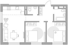 Планировка 3-комнатной квартиры, 54,78 м2
