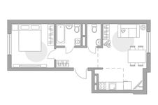 Планировка 2-комнатной квартиры, 44,67 м2