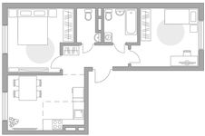 Планировка 3-комнатной квартиры, 55,4 м2