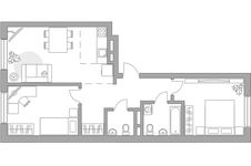 Планировка 3-комнатной квартиры, 57,55 м2
