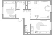 Планировка 3-комнатной квартиры, 57,81 м2