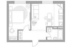 Планировка 2-комнатной квартиры, 35,6 м2