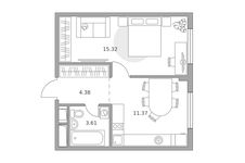 Планировка  1-комнатной квартиры, 34 м2