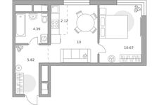 Планировка  2-комнатной квартиры, 33 м2