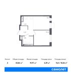 Планировка 2-комнатной квартиры, 33,84 м2
