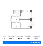 Планировка 1-комнатной квартиры, 32,33 м2