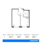 Планировка 1-комнатной квартиры, 34,04 м2