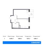 Планировка 1-комнатной квартиры, 34,38 м2
