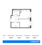 Планировка 1-комнатной квартиры, 32,33 м2