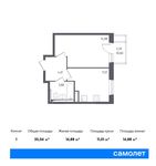 Планировка 1-комнатной квартиры, 35,04 м2