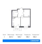 Планировка 1-комнатной квартиры, 36,71 м2