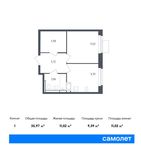 Планировка 1-комнатной квартиры, 35,97 м2