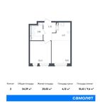 Планировка 2-комнатной квартиры, 34,39 м2