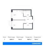 Планировка 1-комнатной квартиры, 32,32 м2
