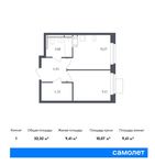 Планировка 1-комнатной квартиры, 32,32 м2