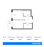 Планировка 1-комнатной квартиры, 32,98 м2